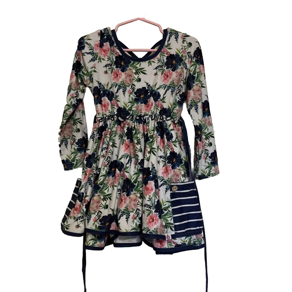 Cheeky Plum Fall Winter Dress 4T, Long Sleeve, Floral, Soft, Pockets, Blue Pink